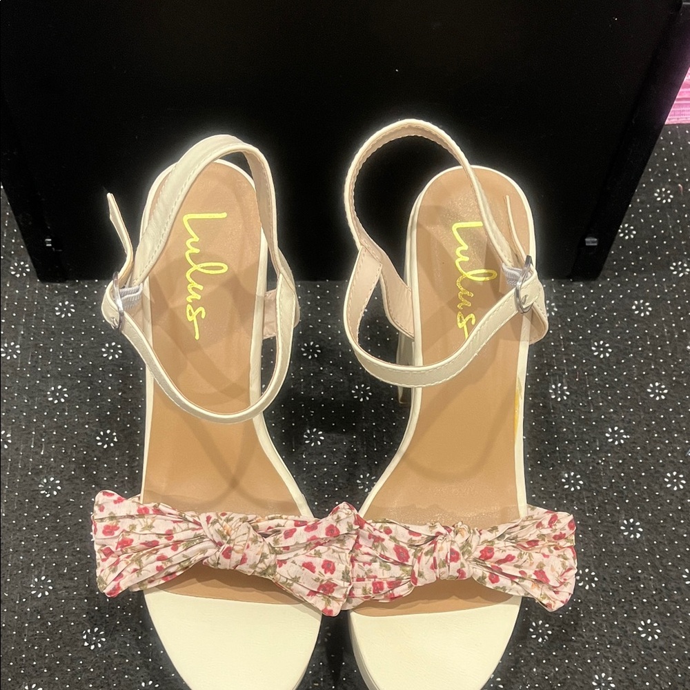 Lulu's Cream Heels with Floral Bow
